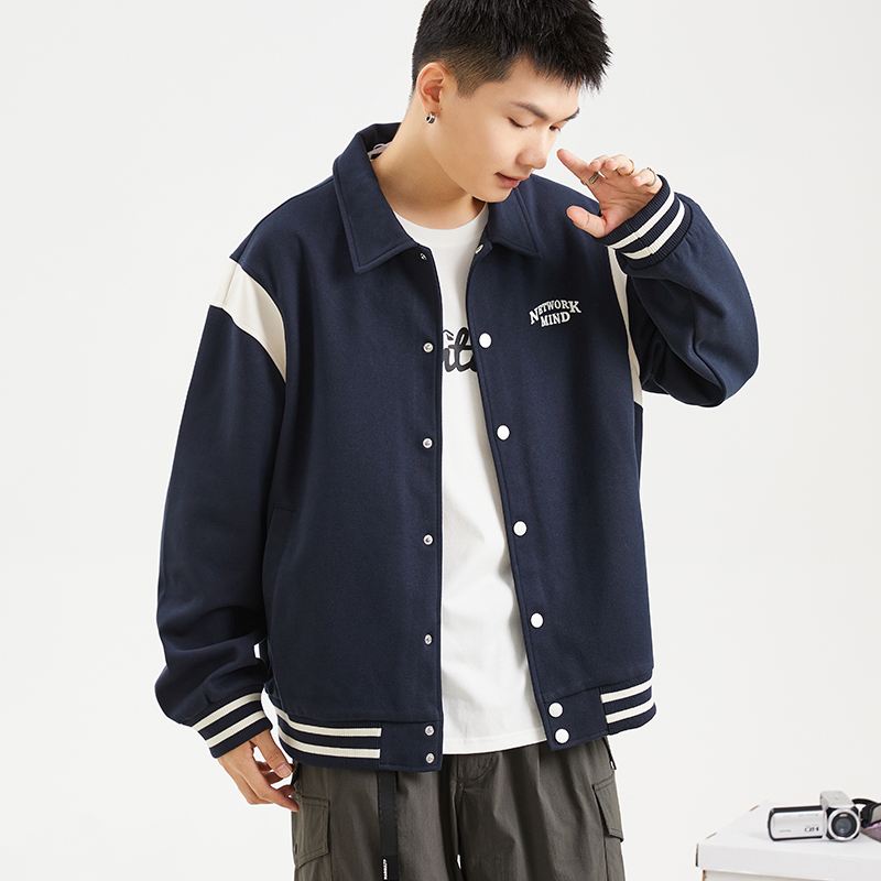 [2.5折价192元]唐狮棒球服外套男冬季新款拼接美式棒球领时尚复古外套男士潮