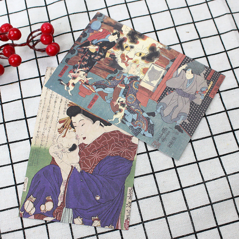 [正版]《浮世绘の猫》版画卡收藏礼盒 艺术美术日本浮世绘世界名画绘画作品集 观看猫的100种画法高清大图