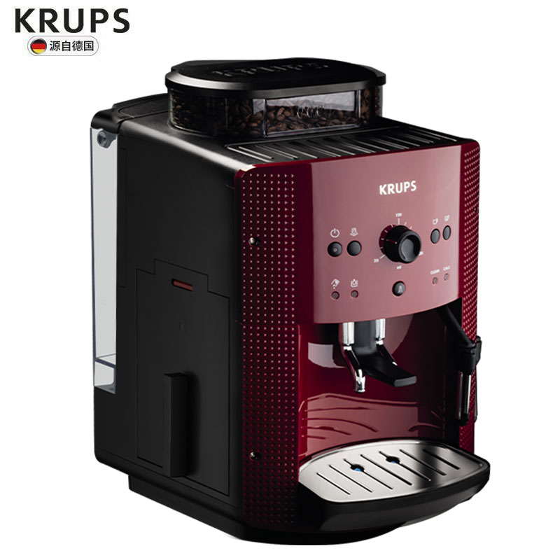 Krups EA810780咖啡机全自动不锈钢研磨器咖啡机(红色)意式现磨打奶泡浓缩商用小型进口恒温速热