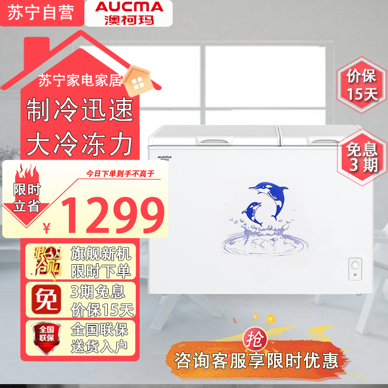 澳柯玛(Aucma)冰柜BCD-257CHN257升家用冷柜卧式双温冰柜 商用超市冷冻冷藏双用大冷柜1级能效