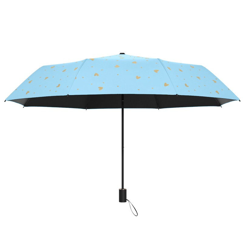 美度(MAYDU)烫金爱心遮阳伞黑胶防晒防紫外线晴雨两用三折伞M3101冰川蓝高清大图