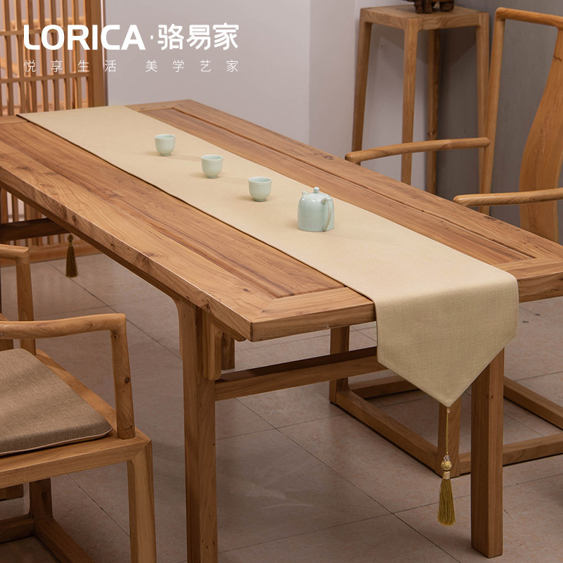 新中式桌旗禅意纯色棉麻茶几餐桌布日式长条北欧现代简约五斗柜布 平织-米黄 33*420cm