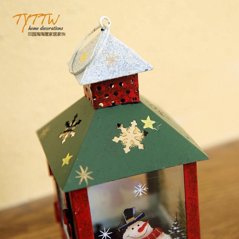 美式家居节日温馨铁艺烛台风灯 圣诞小提灯装饰摆件花园杂货ZAKKA
