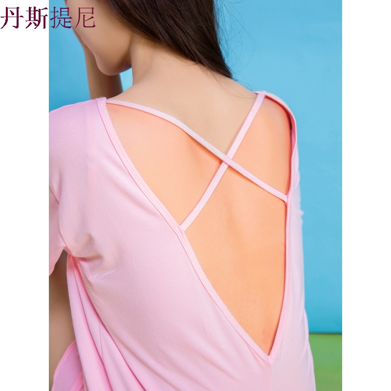 睡衣女夏天性感莫代尔露背冰丝睡裙纯棉家居服可外穿带胸垫睡裙T