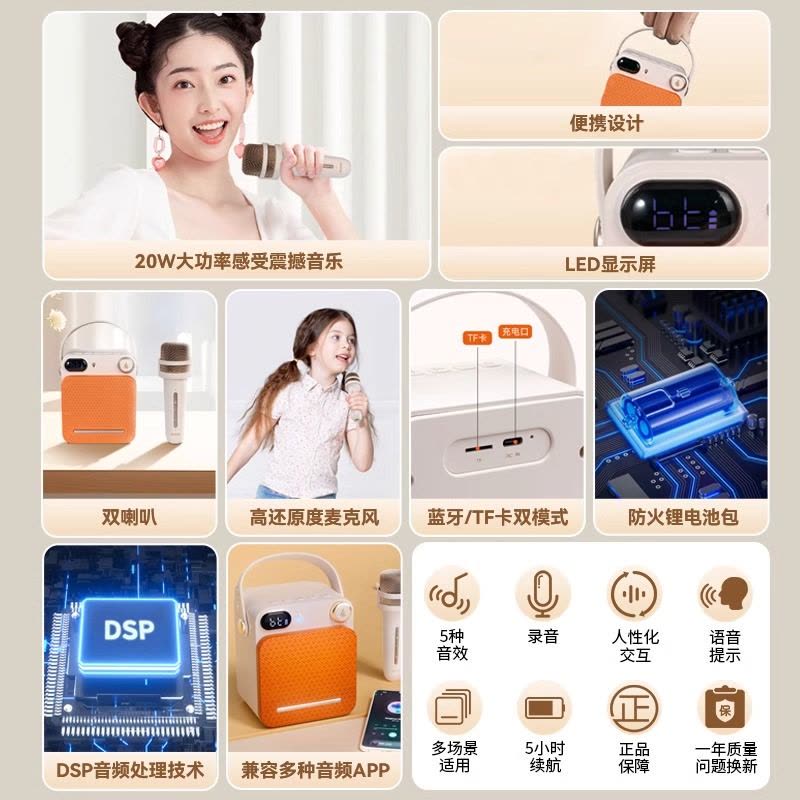 EDIFIER/漫步者PP203家用蓝牙音响K歌无线麦克音箱风户外唱歌KTV便携新款 云岩白图片