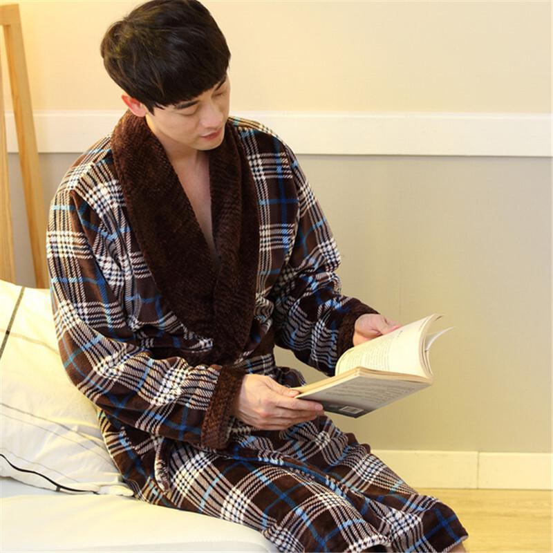 波迷娜（BOMINA)加厚法兰绒睡袍男士长袖休闲大码睡衣男季浴袍浴衣长袍家居服