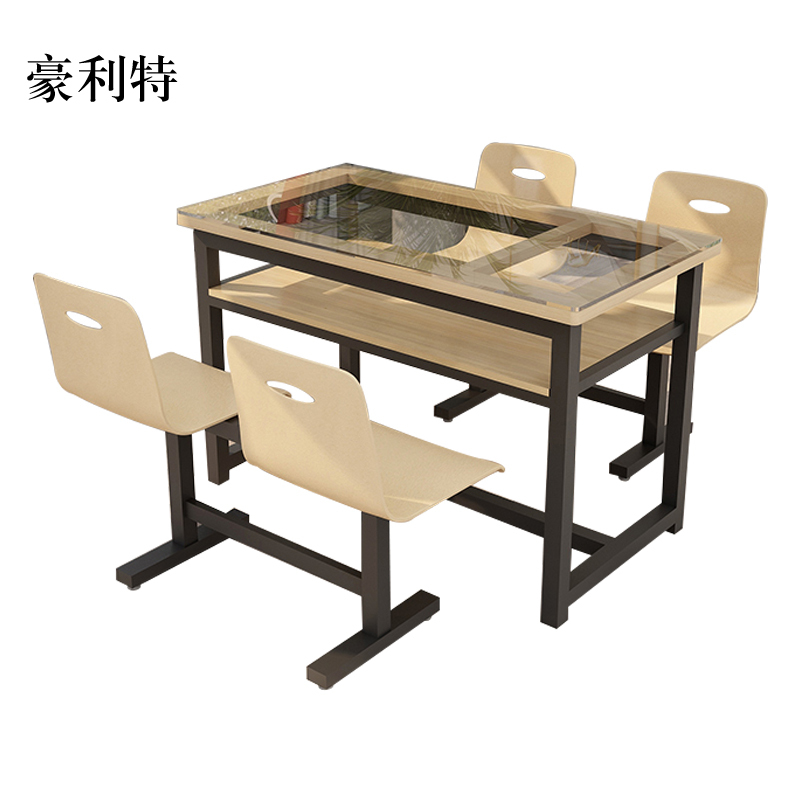 豪利特餐桌4人学校食堂小吃店快餐桌椅饭堂钢化玻璃桌1200*600*750[含椅]
