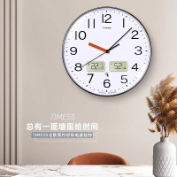 TIMESS温湿度自动对时钟表挂钟客厅家用轻奢百搭时钟免打孔电波钟