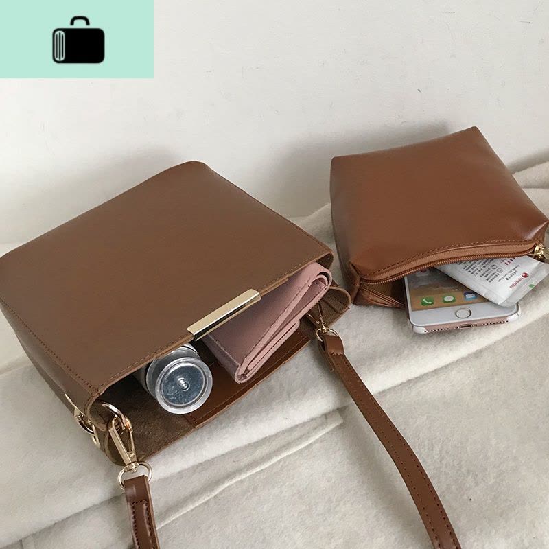 上新包包女2020新款质感拼接纯色磁扣百搭水桶子母包单肩包斜挎包NEW LAKE女斜挎包图片