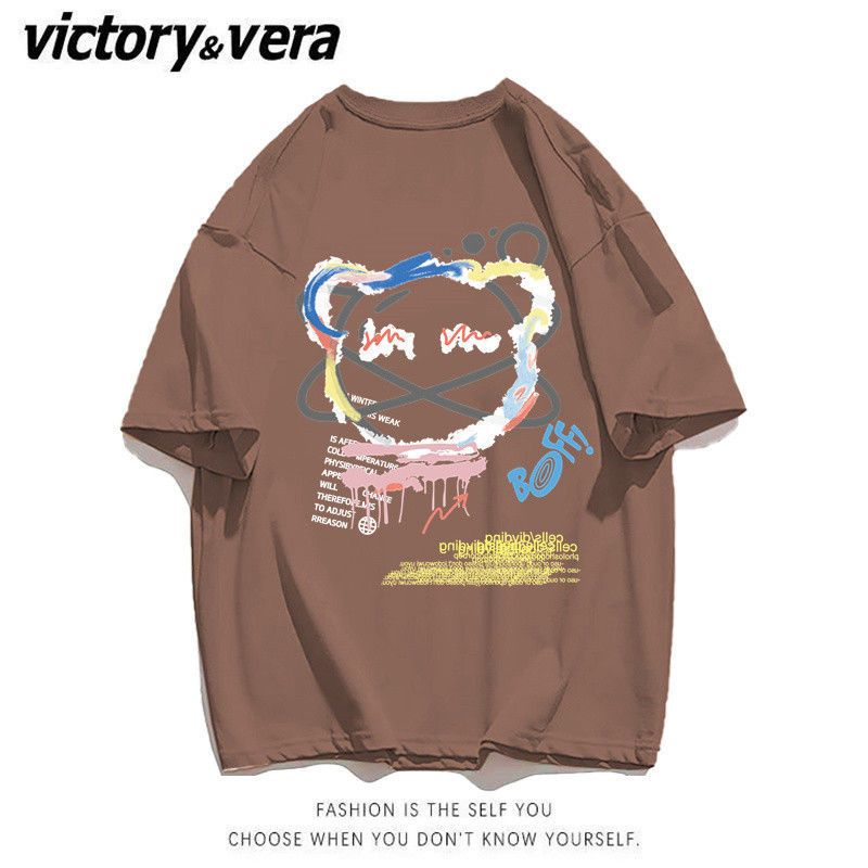 VICTORYVERA美式高街复古小熊印花短袖T恤女夏季潮牌宽松半袖上衣