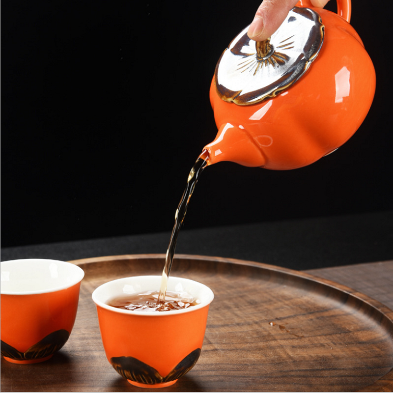 柿子如意旅行功夫茶具套装一壶四杯带茶叶罐商务礼品