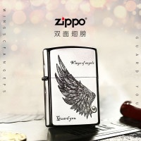 zippo打火机正版 美国官方原装防风火机深雕双面翅膀 男士礼品 明铬 银色 爱情系列