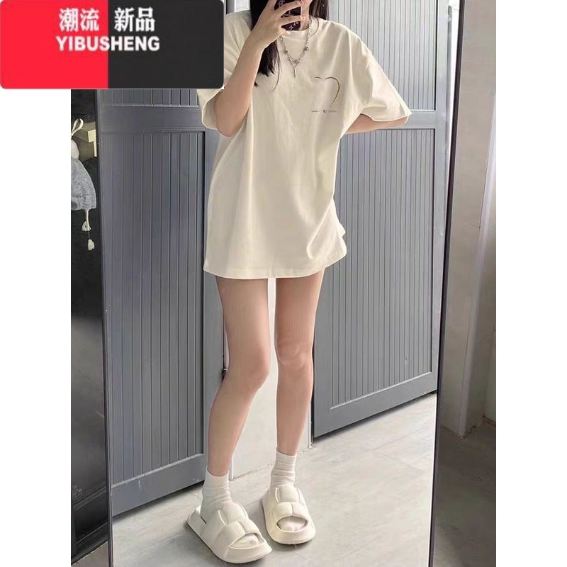 YIBUSHENG美式复古高街潮牌正肩短袖T恤女港味chic宽松显瘦半袖体恤上衣