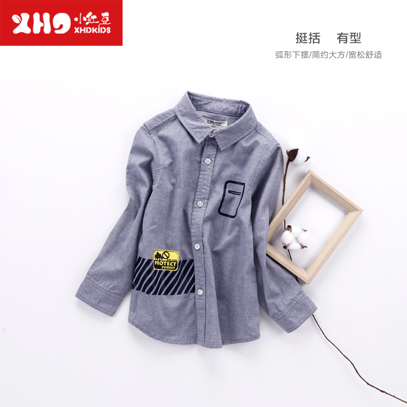 小红豆童装男童衬衫长袖纯棉春装2019新款中大童牛仔衬衫儿童衬衣潮
