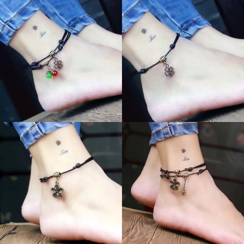 欢乐多时尚古风脚链手工编织简约日韩四叶草脚环女生个性脚饰a12复古