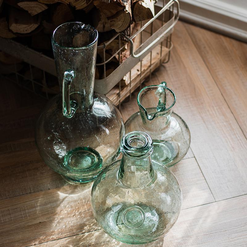 美帮汇绿气泡玻璃花瓶手工艺术透明装饰干花摆件客厅餐桌插花 把手玻璃花瓶(小号)高清大图