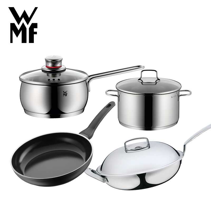 福腾宝(WMF) 德国不锈钢汤锅煮锅单柄奶锅煎锅平底锅套装锅组合煤气灶电磁炉通用 食尚先锋4件套炒锅直径32cm高清大图