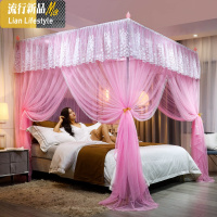 夏季蕾丝公主风三开宫廷蚊帐单人学生宿舍双人家用1.5米1.8米床三维工匠 1.5m（5英尺）床 粉色