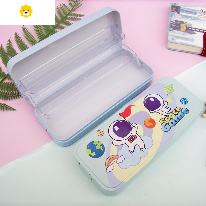 喻娄小学生文具盒三层大容量卡通笔盒铁文具盒儿童卡通可爱铅笔盒男
