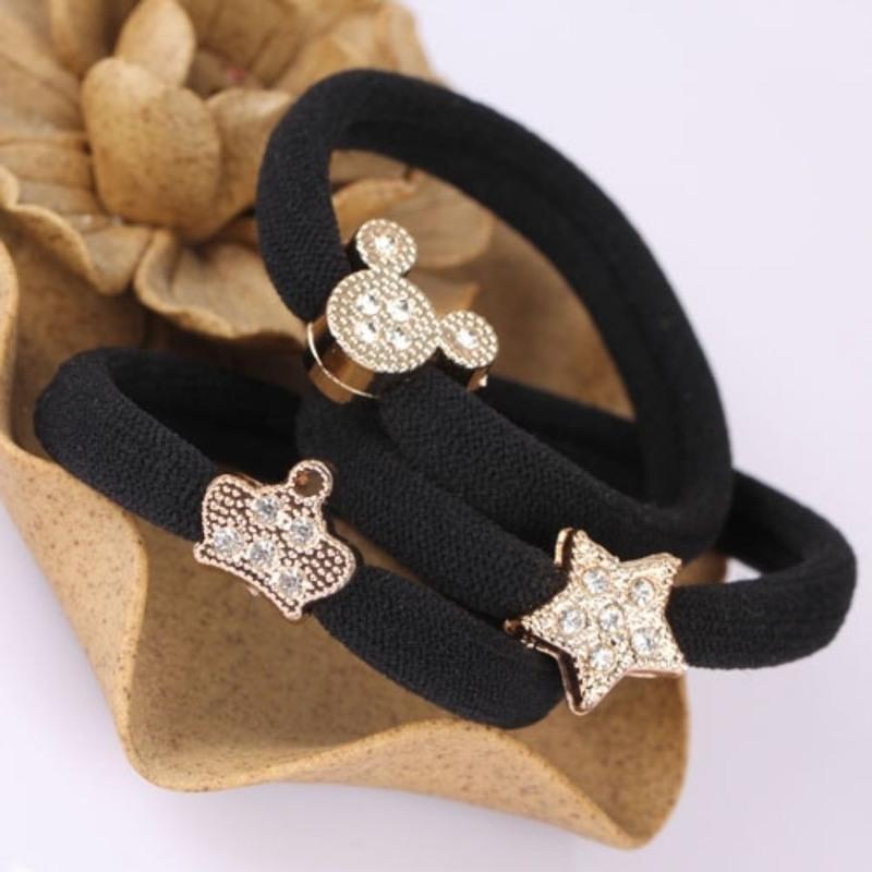 无接缝橡皮筋头饰发圈发绳头绳高弹力扎头发小皮筋黑色亮钻女饰品高弹