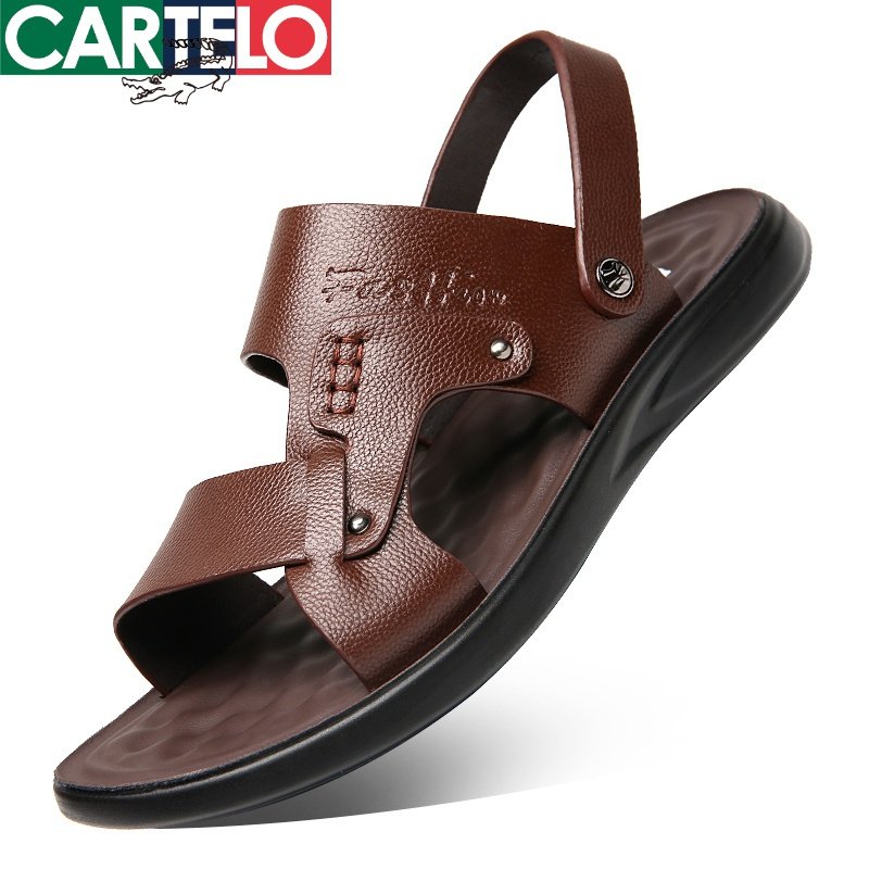 [线下专柜同款]卡帝乐鳄鱼(CARTELO)新款夏季真皮舒适男士凉鞋透气沙滩鞋男凉拖鞋男