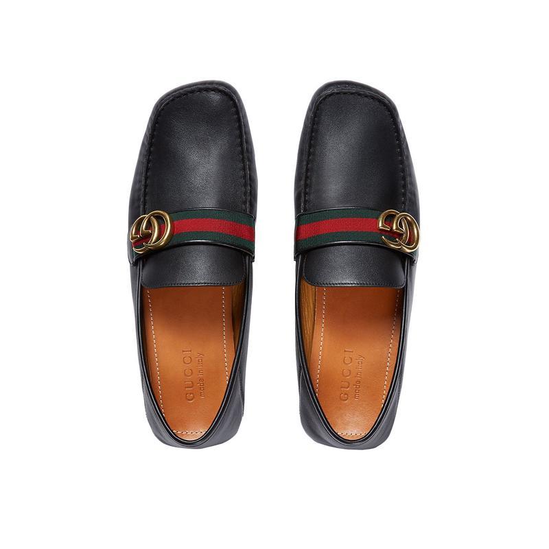 古驰(GUCCI)真皮驾车鞋男户外休闲鞋绿红织带双G金属配饰12mm增高
