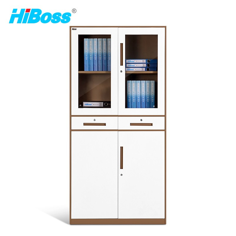 HiBoss文件柜办公柜铁皮柜子资料档案柜储物拆装柜中二斗柜0.8mm咖白加厚款