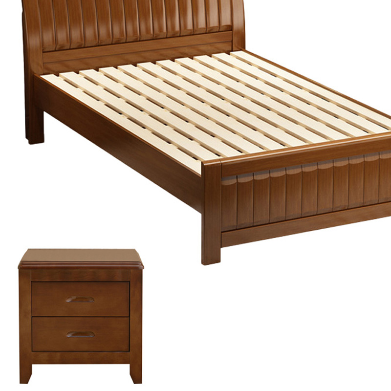 筑亮 实木床 1.2m胡桃色+床头柜 套高清大图