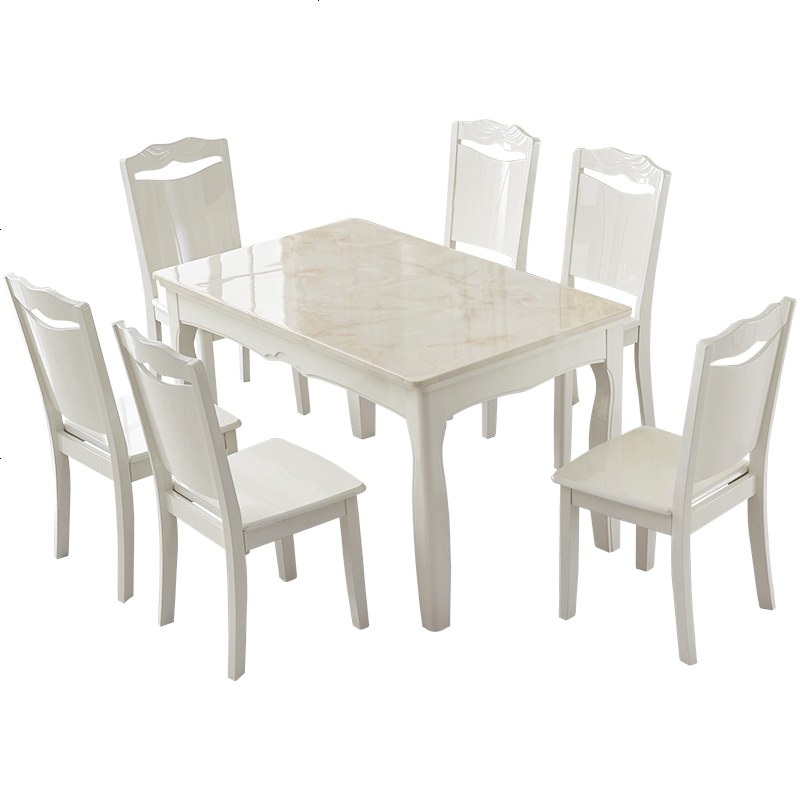 欧式餐桌椅组合大理石小户型长方形家用现代简约饭桌实木简欧餐桌高清大图