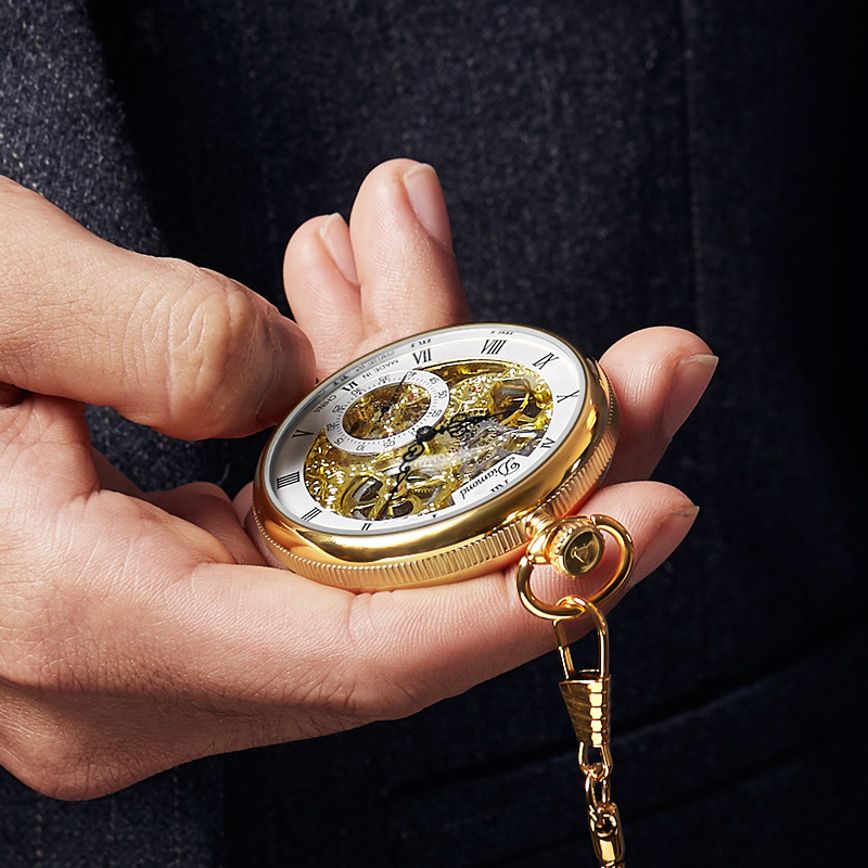 上海钻石牌怀表男机械表纪念手表9002男士镂空防水复古男士怀表送爸爸