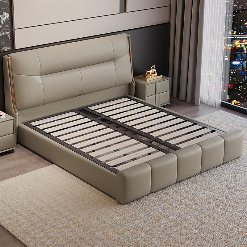 真皮床现代简约高端双人床意式轻奢主卧大床皮艺床软包床储物婚床高清大图