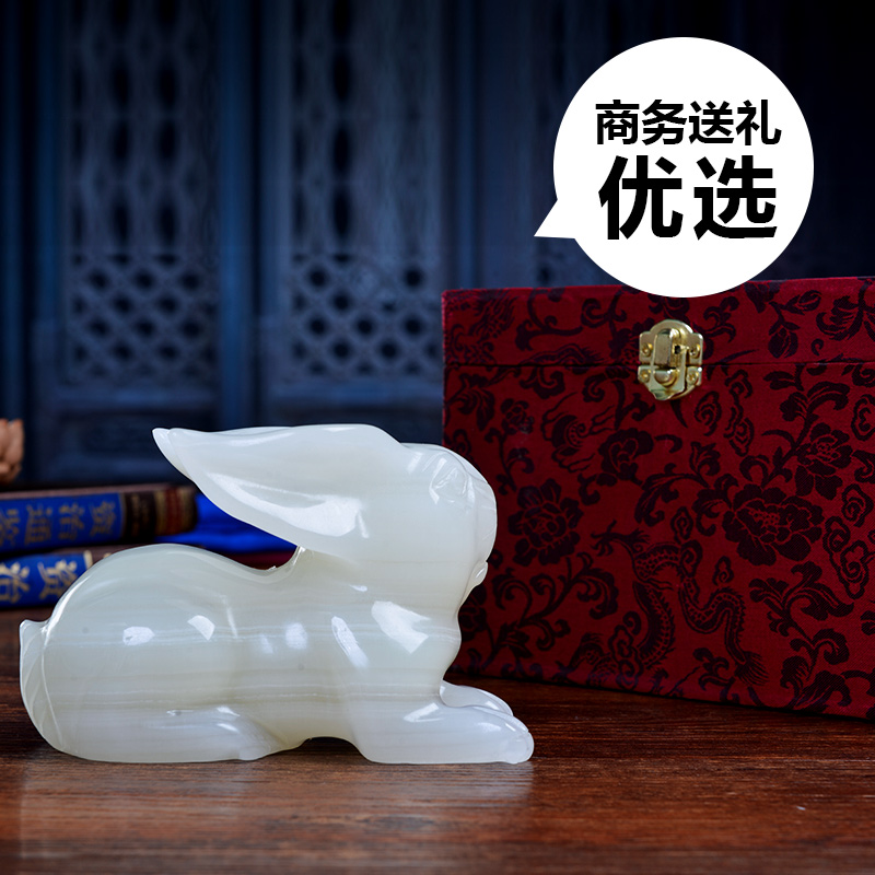 家柏饰(CORATED)七夕情人节玉兔摆件玉石卧室办公室装饰品送女友创意纪念礼品高清大图