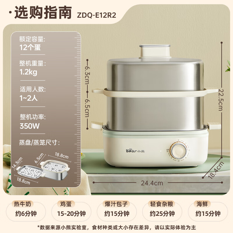 小熊(Bear)煮蛋器 蒸蛋器 自动断电多功能一体早餐机 不锈钢煮蛋蒸蛋神器 ZDQ-E12R2高清大图