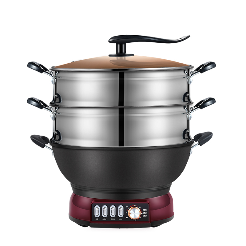 电炒锅多功能家用电煮锅插电铁电热锅一体式加深大功率电炒菜炒锅