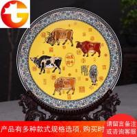 景德镇陶瓷器挂盘装饰盘子 五牛图 中式客厅玄关工艺品博古架摆件