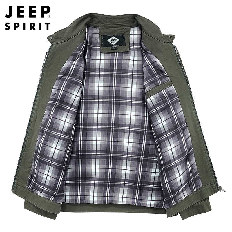 JEEP SPIRIT吉普春秋新款男士夹克纯棉工装户外轻便立领外套简约潮款防风上衣
