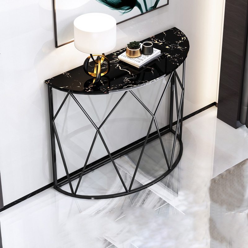 杞沐现代简约半圆玄关柜北欧轻奢风靠墙边柜长条窄案台大理石玄关桌子