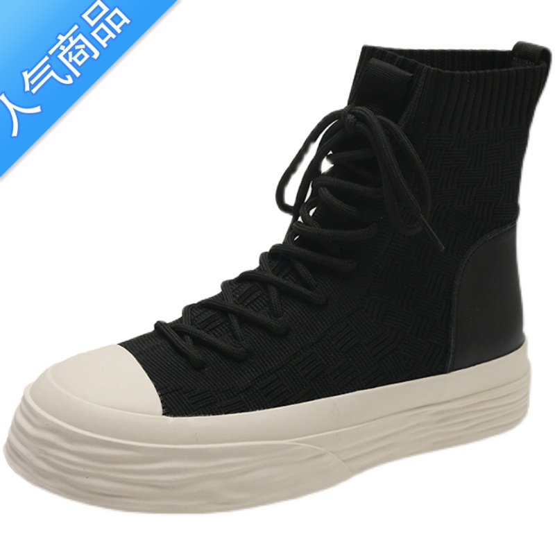 SUNTEK韩国弹力袜子鞋女2023新款潮休闲底板鞋高帮小白鞋内增高女鞋高清大图