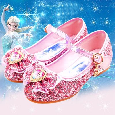 女童高跟公主鞋单鞋春秋新款儿童水晶鞋小女孩表演爱莎冰雪奇缘鞋