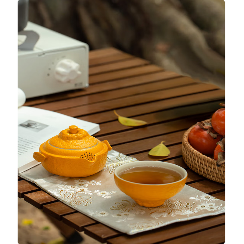 万仟堂旅行茶具高档茶具礼物陶瓷快客杯便携水果茶具户外露营 大吉大利高清大图