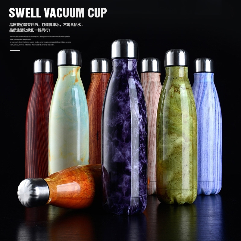 500ml304不锈钢运动水壶可乐瓶保温杯木纹创意保龄球水杯代发J9
