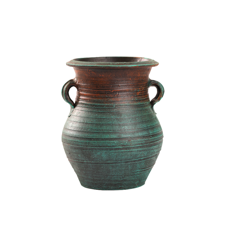 中式复古陶罐花瓶插花器花盆家居土培干花客厅装饰摆件仿古土陶高清大图