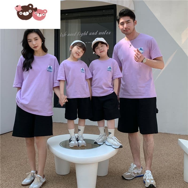 绿彩虹光亲子装一家三口夏季卡通猩猩短袖2022网红炸街洋气母女装休闲t恤全家图片