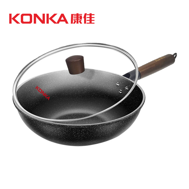 康佳(KONKA)家用不粘锅炒锅30cm麦饭燃气灶电磁炉通用含玻璃盖KY-CG02M(S)