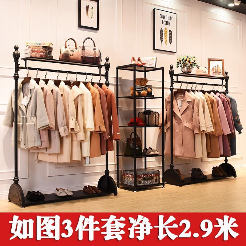 宜尚复古服装店展示架上墙男女装货架挂衣架陈列架欧式落地式衣服晾晒架 三维工匠 搭配层架3件套长2.9米 官方标配