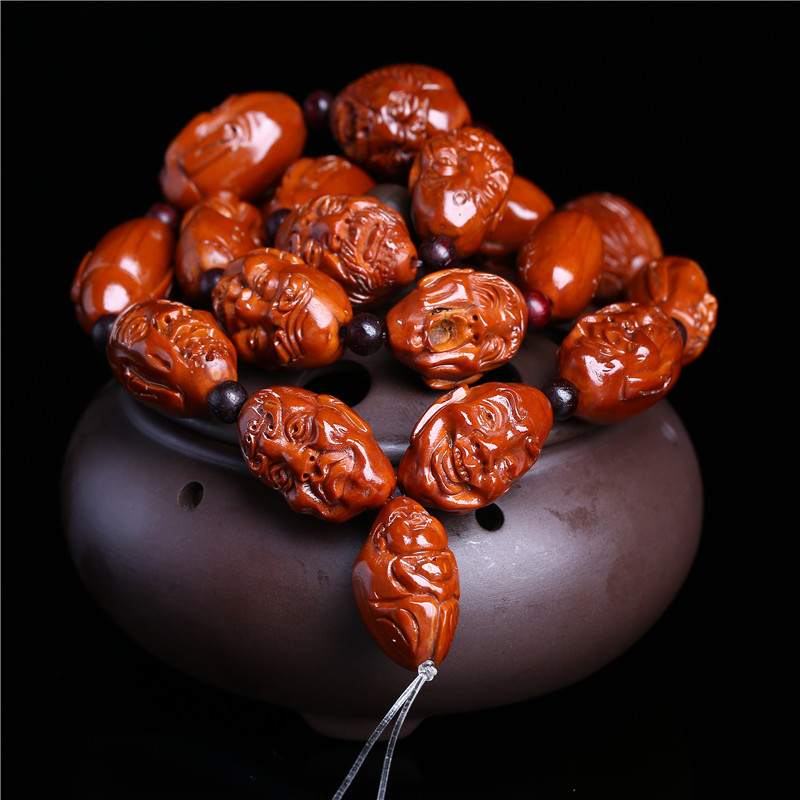 机刷包浆橄榄核刻十八罗汉佛珠手链红油老核手串手持包邮男女送女朋友