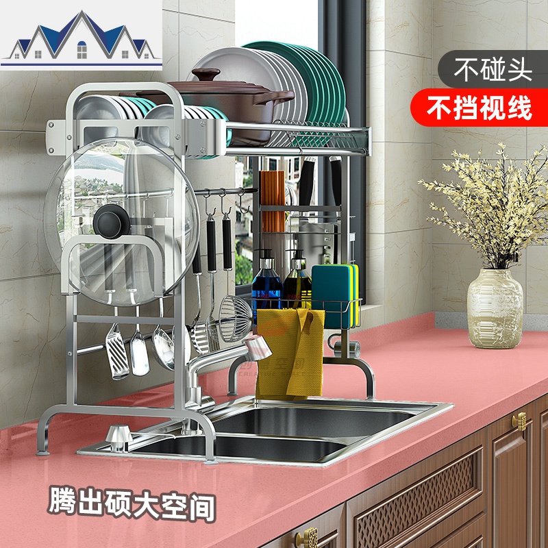 厨房置物架伸缩水放碗架沥水架304不锈钢洗碗池碟筷滤水收纳架 三维工匠高清大图