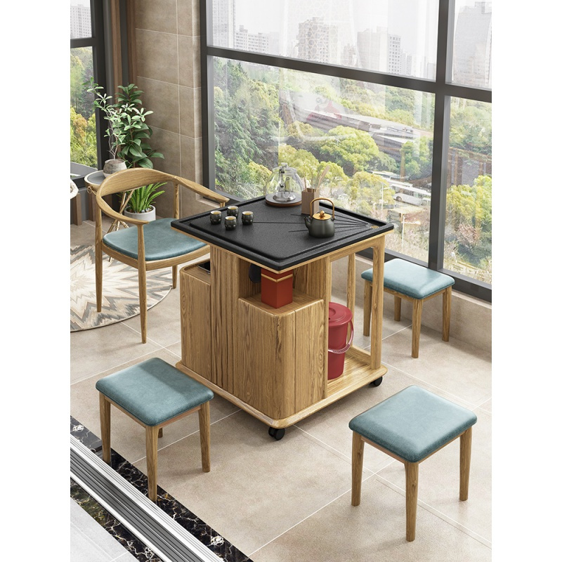 阳台实木小茶台桌椅组合客厅家用功夫茶几多功能移动小户型北欧