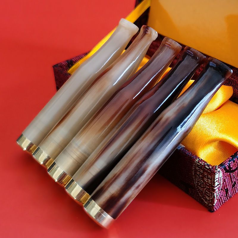 牦牛角烟嘴过滤器加长滤芯男士循环型可清洗粗细香烟双重过滤烟嘴