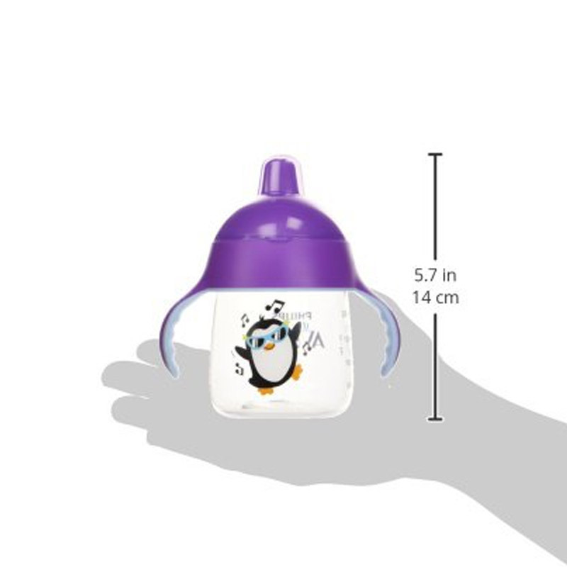 新安怡(Avent)企鹅防漏学饮杯PP材质 练习水杯 9oz 1个装 紫色 260ml